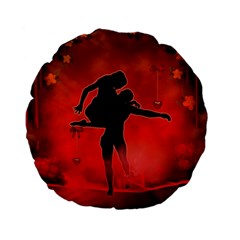 Dancing Couple On Red Background With Flowers And Hearts Standard 15  Premium Flano Round Cushions by FantasyWorld7