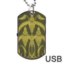 Green Floral Art Nouveau Dog Tag Usb Flash (two Sides) by NouveauDesign