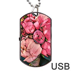 Beautiful Peonies Dog Tag Usb Flash (two Sides) by NouveauDesign