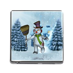 Funny Grimly Snowman In A Winter Landscape Memory Card Reader (square) by FantasyWorld7