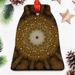 Elegant Festive Golden Brown Kaleidoscope Flower Design Bell Ornament (two Sides) by yoursparklingshop