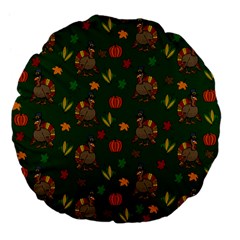 Thanksgiving Turkey  Large 18  Premium Flano Round Cushions by Valentinaart