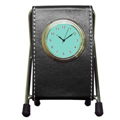 Tiffany Aqua Blue Puffy Quilted Pattern Pen Holder Desk Clocks by PodArtist