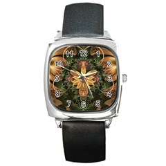 Beautiful Filigree Oxidized Copper Fractal Orchid Square Metal Watch by jayaprime