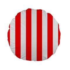 Wide Red And White Christmas Cabana Stripes Standard 15  Premium Flano Round Cushions by PodArtist