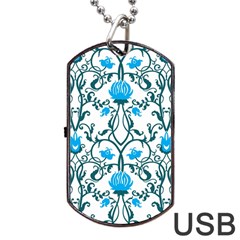 Art Nouveau, Art Deco, Floral,vintage,blue,green,white,beautiful,elegant,chic,modern,trendy,belle Époque Dog Tag Usb Flash (one Side) by NouveauDesign