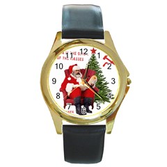 Karl Marx Santa  Round Gold Metal Watch by Valentinaart