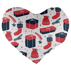 Christmas Gift Sketch Large 19  Premium Heart Shape Cushions by patternstudio