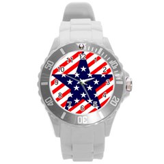 Patriotic Usa Stars Stripes Red Round Plastic Sport Watch (l) by Celenk