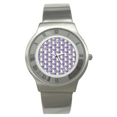 Bat And Ghost Halloween Lilac Paper Pattern Stainless Steel Watch by Celenk