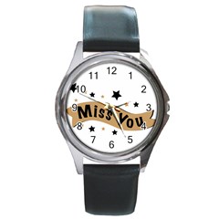 Lettering Miss You Banner Round Metal Watch by BangZart