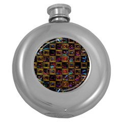 Kaleidoscope Pattern Abstract Art Round Hip Flask (5 Oz) by Celenk