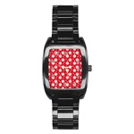 Daisy Dots Red Stainless Steel Barrel Watch Front
