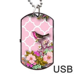 Shabby Chic,floral,bird,pink,collage Dog Tag Usb Flash (two Sides) by NouveauDesign