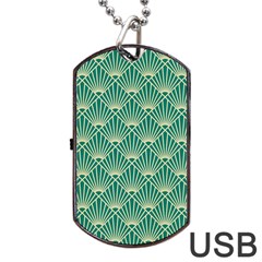 Teal,beige,art Nouveau,vintage,original,belle Époque,fan Pattern,geometric,elegant,chic Dog Tag Usb Flash (one Side) by NouveauDesign