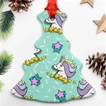 Magical Happy Unicorn And Stars Christmas Tree Ornament (Two Sides) Back