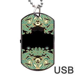 Black,green,gold,art Nouveau,floral,pattern Dog Tag Usb Flash (two Sides) by NouveauDesign