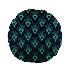 Blue,teal,peacock Pattern,art Deco Standard 15  Premium Flano Round Cushions by NouveauDesign