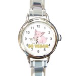 Go Vegan - Cute Pig and Chicken Round Italian Charm Watch Front