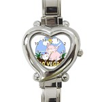 Go Vegan - Cute Pig and Chicken Heart Italian Charm Watch Front