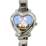 Go Vegan - Cute Pig and Chicken Heart Italian Charm Watch Front