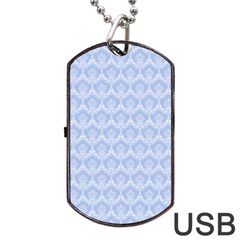 Damask Light Blue Dog Tag Usb Flash (two Sides) by snowwhitegirl
