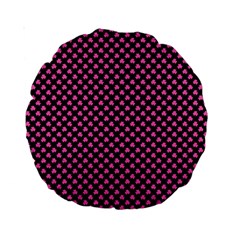 Small Hot Pink Irish Shamrock Clover On Black Standard 15  Premium Round Cushions by PodArtist