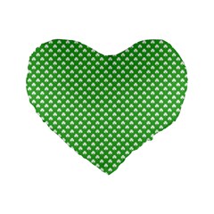 White Heart-shaped Clover On Green St  Patrick s Day Standard 16  Premium Heart Shape Cushions by PodArtist