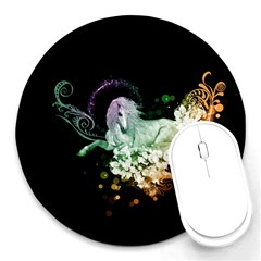Wonderful Unicorn With Flowers Round Mousepads by FantasyWorld7