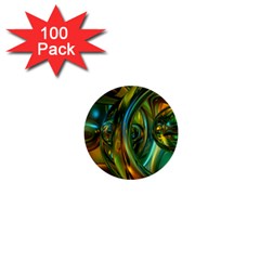 3d Transparent Glass Shapes Mixture Of Dark Yellow Green Glass Mixture Artistic Glassworks 1  Mini Buttons (100 Pack)  by Sapixe