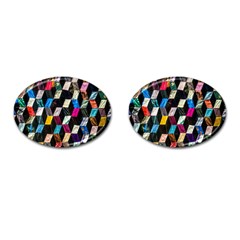 Abstract Multicolor Cubes 3d Quilt Fabric Cufflinks (oval) by Sapixe