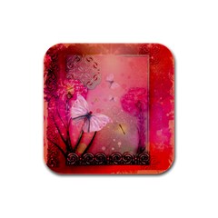 Wonderful Butterflies With Dragonfly Rubber Square Coaster (4 Pack)  by FantasyWorld7
