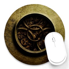 Abstract Steampunk Textures Golden Round Mousepads by Sapixe