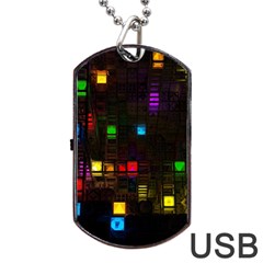 Abstract 3d Cg Digital Art Colors Cubes Square Shapes Pattern Dark Dog Tag Usb Flash (two Sides) by Sapixe
