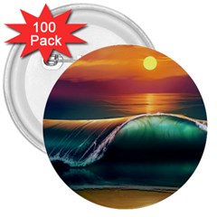 Art Sunset Beach Sea Waves 3  Buttons (100 Pack)  by Sapixe