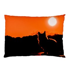 Sunset Cat Shadows Silhouettes Pillow Case (two Sides) by Nexatart