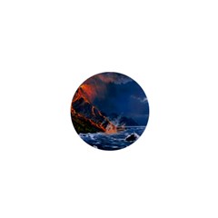 Eruption Of Volcano Sea Full Moon Fantasy Art 1  Mini Buttons by Sapixe