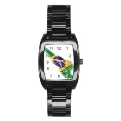 Flag Of Brazil Stainless Steel Barrel Watch by Sapixe