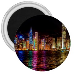 Light Water Cityscapes Night Multicolor Hong Kong Nightlights 3  Magnets by Sapixe