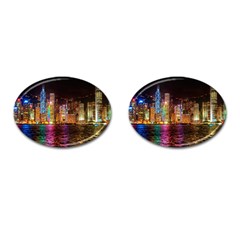 Light Water Cityscapes Night Multicolor Hong Kong Nightlights Cufflinks (oval) by Sapixe