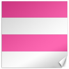 Horizontal Pink White Stripe Pattern Striped Canvas 12  X 12   by yoursparklingshop