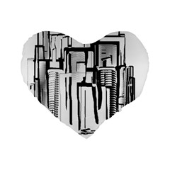 Black And White City Standard 16  Premium Flano Heart Shape Cushions by digitaldivadesigns