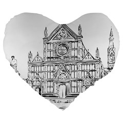 Line Art Architecture Church Italy Large 19  Premium Flano Heart Shape Cushions by Sapixe