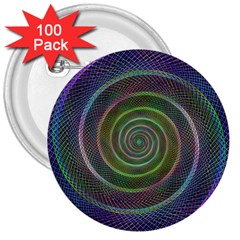 Spiral Fractal Digital Modern 3  Buttons (100 Pack)  by Sapixe