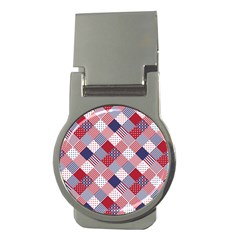Usa Americana Diagonal Red White & Blue Quilt Money Clips (round)  by PodArtist