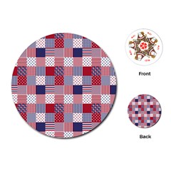 Usa Americana Patchwork Red White & Blue Quilt Playing Cards (round)  by PodArtist