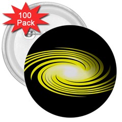 Fractal Swirl Yellow Black Whirl 3  Buttons (100 Pack)  by Sapixe