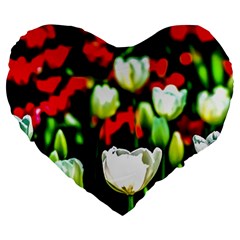 White And Red Sunlit Tulips Large 19  Premium Heart Shape Cushions by FunnyCow