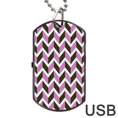 Zigzag Chevron Pattern Pink Brown Dog Tag Usb Flash (two Sides) by snowwhitegirl