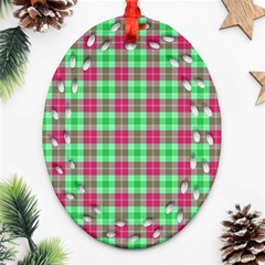 Pink Green Plaid Ornament (oval Filigree) by snowwhitegirl